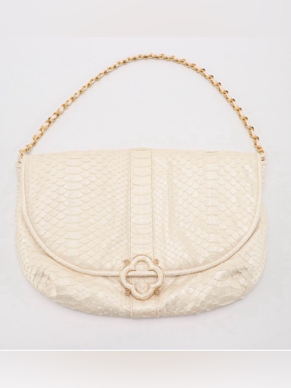 Cream and Gold Textured Shoulder Bag with Chain Handle